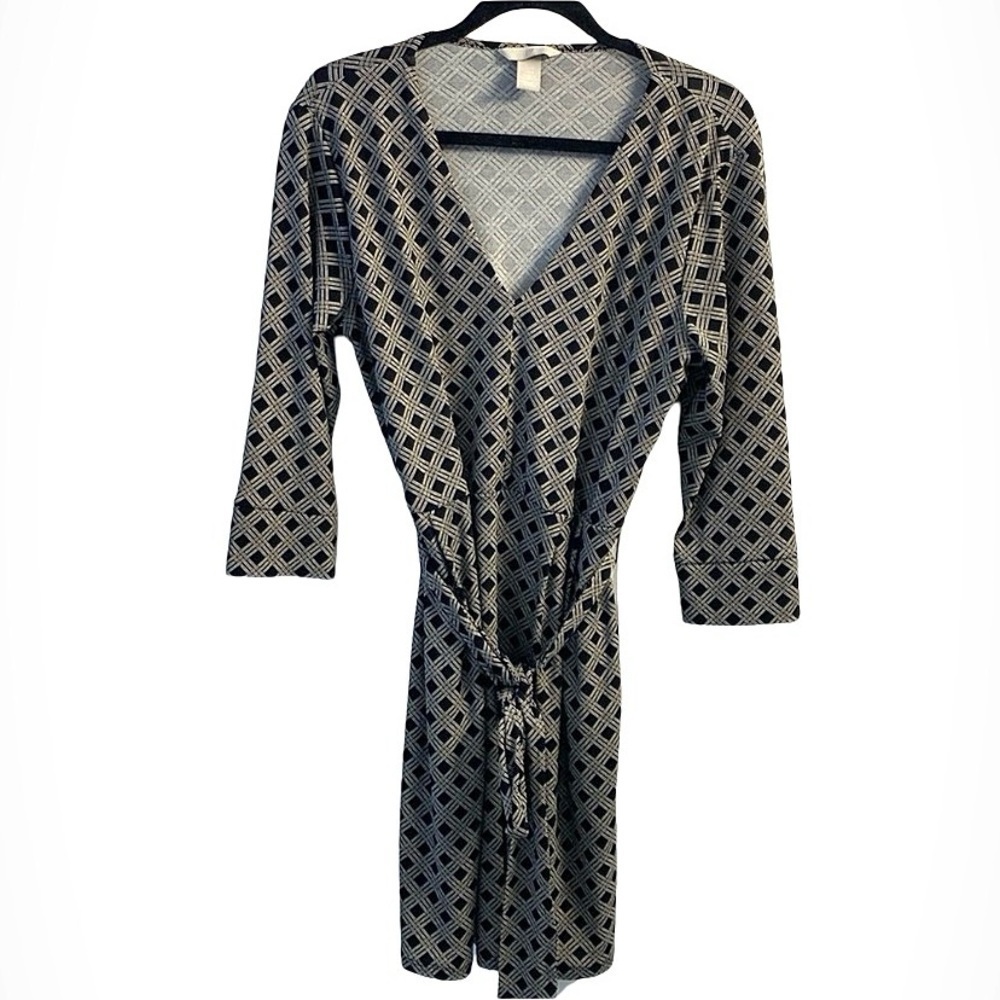 H&M Jersey Dress V-neck 3/4 Sleeves Removable Belt Side Pockets Size M GUC